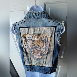Drop Dead Studded Denim Tiger Vest Size Large